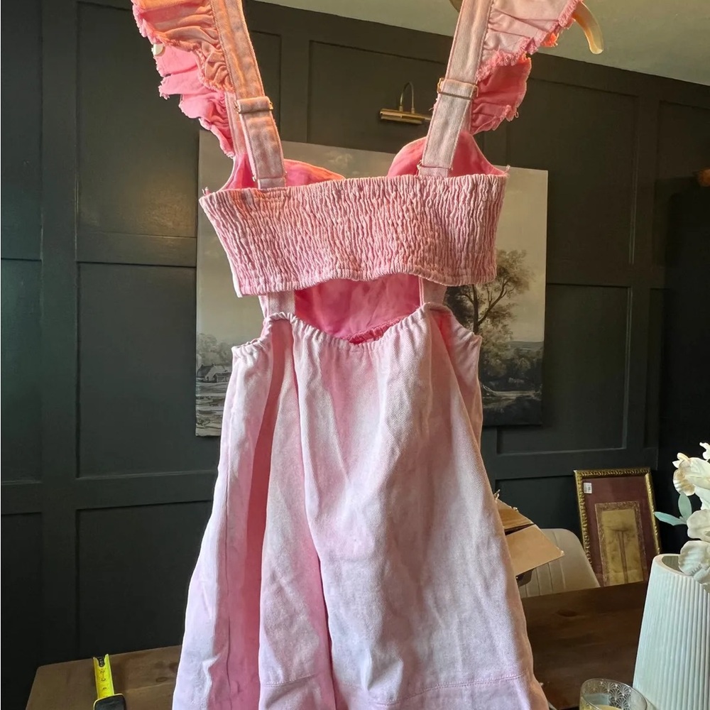 Pink Ruffled Cut Out Mini Sundress - Picture 3 of 6